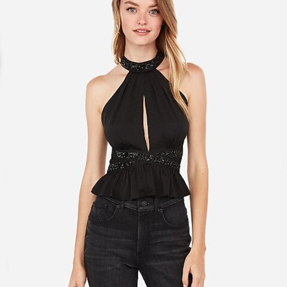 ⭐️ 3/ $30 Express crop black sparkle top, size 4 - Picture 2 of 16